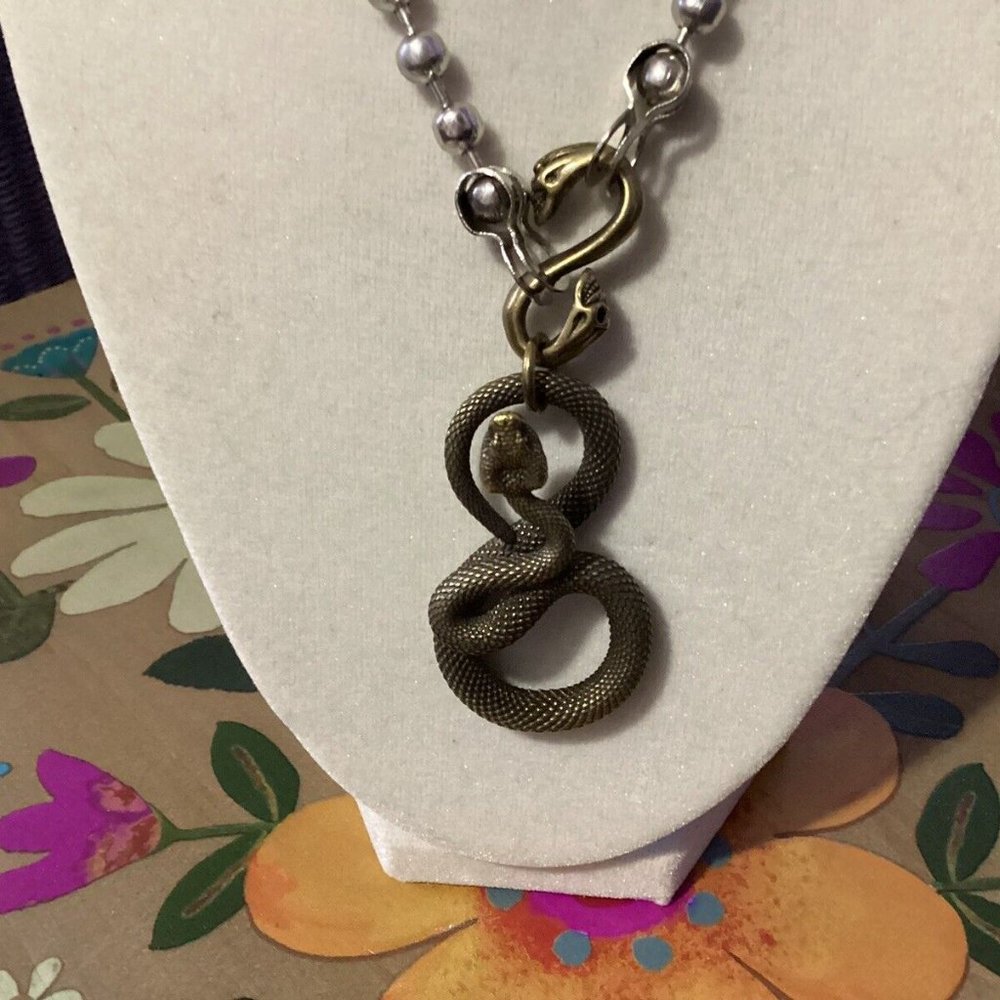 Brass Snake Necklace With Snake Bail & Ball Chain